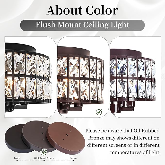 Oil Rubbed Bronze Flush Mount Ceiling Light Fixture, 4-Light Crystal Ceiling Light for Bathroom Bedroom Hallway Kitchen Light Fixtures Ceiling Mount