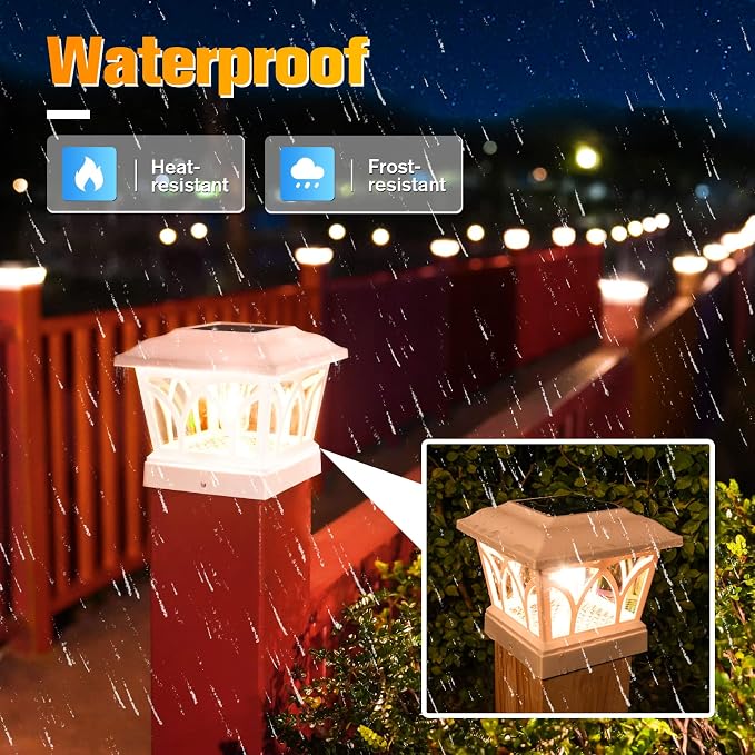 VOLISUN Solar Post Cap Lights Outdoor 4Pack, with Edison LED Bulbs, 2 Brightness Setting, Fence Post Lights Solar Powered for Garden Fence Deck Mailbox Yard Porch, Fits 4x4 6x6 Posts(Slate White)