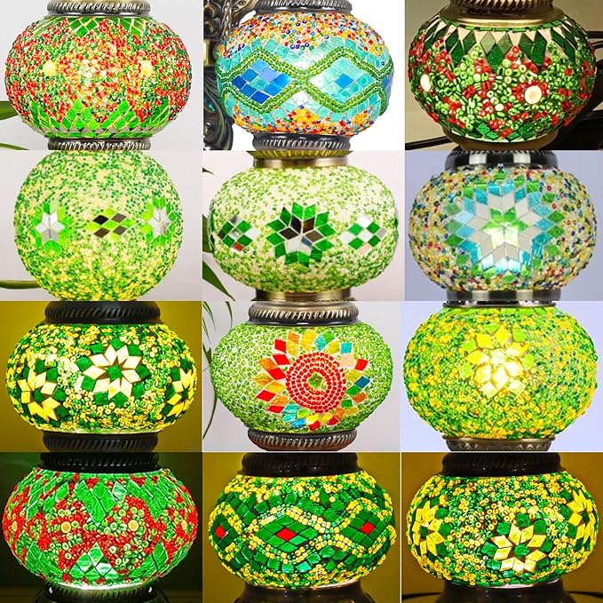 Baquler Turkish Mosaic Lamp Kit DIY Stained Glass Decorative Table Bedside Night Light Tabletop Bohemian Moroccan Lamp Craft Kit for Living Room Decorations(Green)