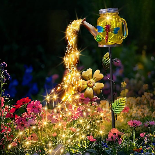 SRNPMIU Solar Watering Can Light, Yard Outdoor Decor Lights, IP65 Waterproof, Hanging Dragonfly Garden Light, Outside Garden Flower Bed Decor, Women Gift, Birthday Gifts