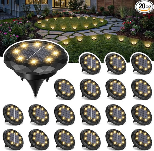 SOLPEX Mini Solar Ground Lights, 20 Pack Pathway Solar Lights Outdoor Waterproof, Garden Lights for Driveway Walkway Yard Landscape (Warm White)