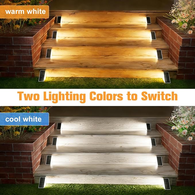 VOLISUN Solar Step Lights Outdoor Waterproof, LED Outdoor Stair Lights, Solar Step Light for Outside, Warm&Cool White Deck Light Decor for Stair,Front Porch and Patio(Gray,6 Pack)