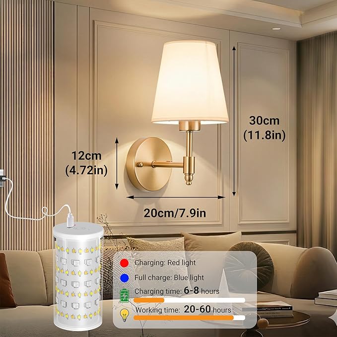 Nekhung Battery Operated Wall Sconces Set of Two, Wireless Battery Wall Light with 10000mAh RGB Dimmable Magnetic Bulb and Remote, Rechargeable Sconce Wall Decor for Bedroom Living Room Hallway