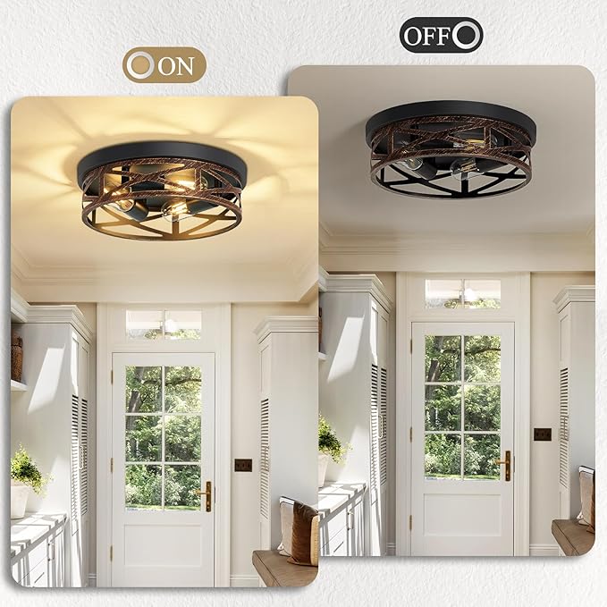 Flush Mount Ceiling Light Fixture,Vintage Metal Black Hallway Light Fixtures Ceiling,Light Fixtures Ceiling Mount for Farmhouse,Kitchen,Hall,Brown(1 Pack (Retro Metal Black, 13.11 inch)