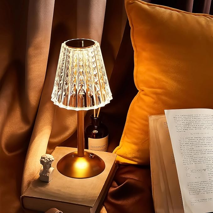 Liliful 1 Pcs Cordless Table Lamp Rechargeable Touch LED Small Gold Portable Battery Operated USB-c Desk Lamp 3 Color Dimmable for Bedroom Living Room Dining (Gold,Classic Style)