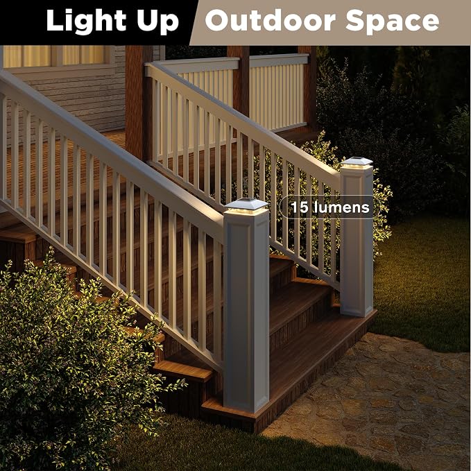 Solar Post Cap Lights Outdoor 16pack, White Waterproof Solar Powered Deck Fence Post Lights Fit 4x4 Wood/Vinyl Posts, Bright Warm White Solar Cap Light Decorate Deck, Patio, Porch, Fence