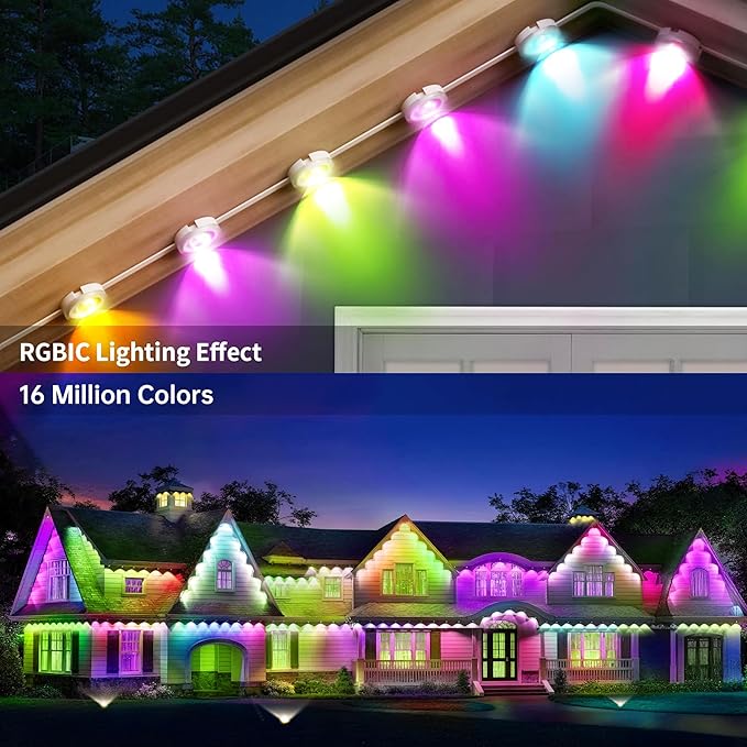 Permanent Outdoor Lights 250ft RGB+IC Outdoor String Lights App Control IP67 Waterproof,100 Scene Modes Decorations for Home,Christmas,Halloween,Holiday, Daily,Birthday Decor