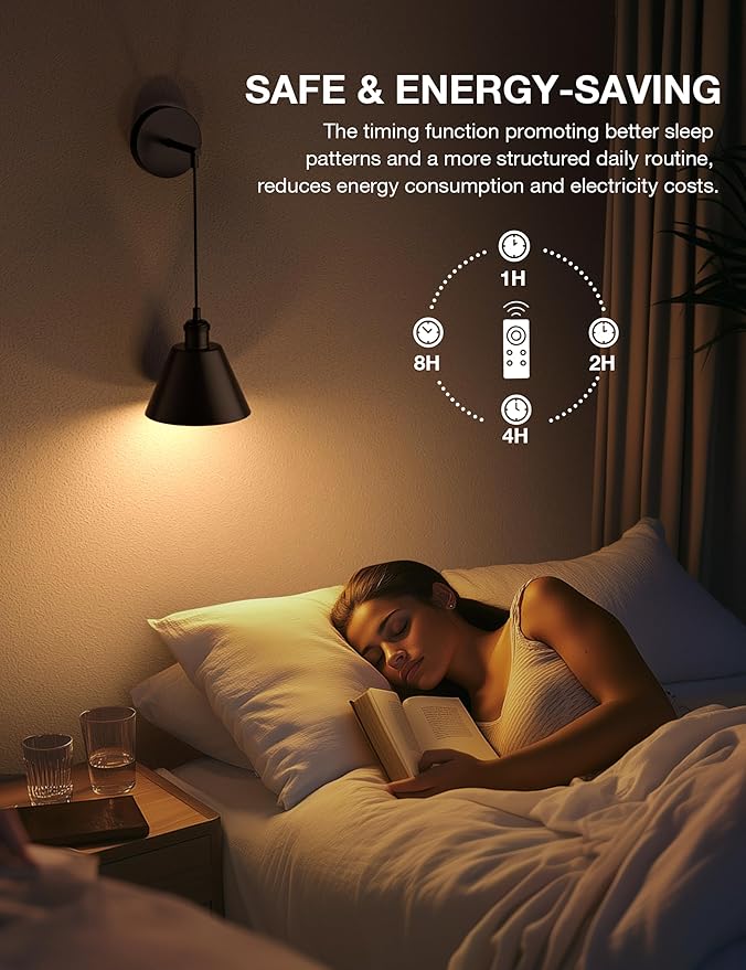 NIORSUN Matte Black Battery Operated Wall Sconce Set of 2, 5200mAh Dimmable Detachable Bulbs and Remote Wireless Rechargeable Wall Lights, 9 Colors Sconces Wall Decor for Bedroom Living Room Hallway