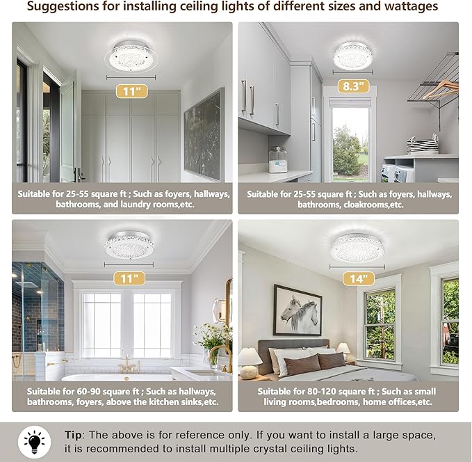 Crystal Ceiling Light 3000/4000/5000K Crystal Ceiling Mounted Light Dimmble LED Chandelier for Hallway Dinning Room Bathroom Bedroom Hallway Entrance 14''