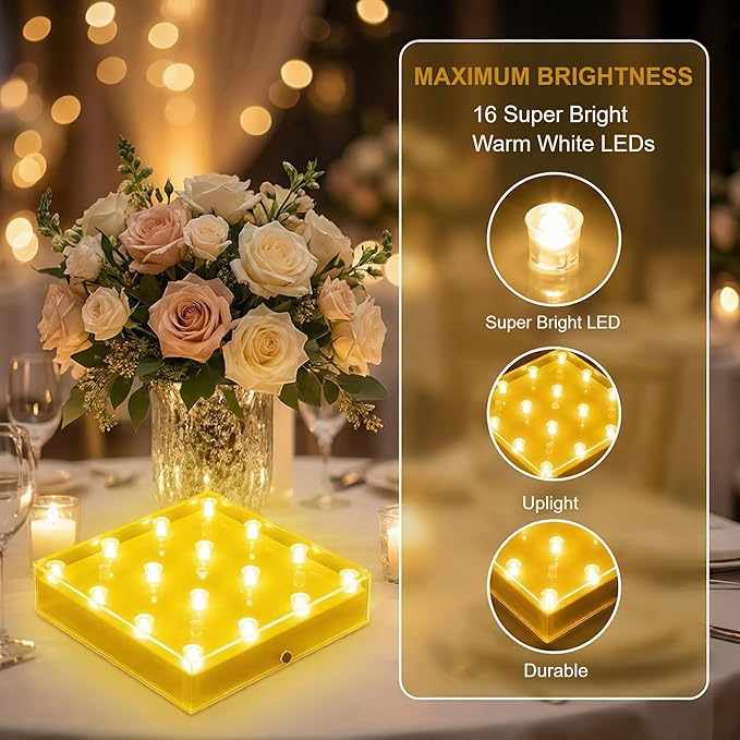 Simplelight 5 Inch Square LED Light Base - Perfect for Glass Art, Ideal Led Display for Vases, Centerpieces (5inch Square LED Vase Base Light, Soft White)