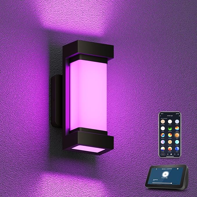 XMCOSY+ Outdoor Wall Lights, 2100LM Smart LED Porch Lights Outdoor, RGBCW Exterior Lighting Sconce, Wi-Fi Control, Compatible with Alexa, IP65 Waterproof, 1 Pack