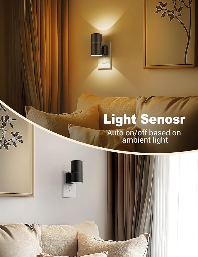 Night Lights Plug into Wall, Dimmable Night Light Plug in, Modern Night Lights with Dusk to Dawn Light Sensor, Soft White 3000K, 0-100LM Adjustable Brightness Nightlight for Hallway Bedroom, 2 Pack