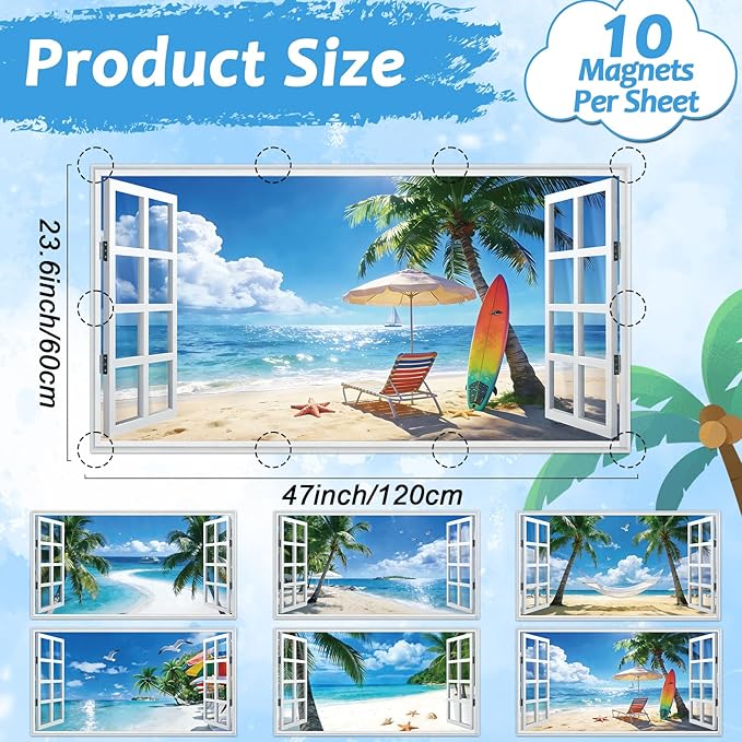 Wiooffen 6 Pcs Fluorescent Light Covers with 60 Magnets Decorative for Classroom Ceiling Light 4 x 2 Feet Magnetic Light Covers Filter Easy Install for Office Hospitals & Home (Windows Seascape)