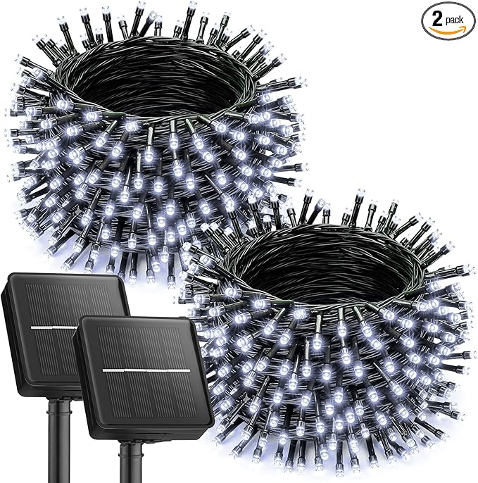 Brightown 2 Pack Solar String Lights for Outside, Each 46Ft 120 LED Solar String Lights Outdoor with 8 Modes, IP65 Waterproof Solar Lights for Patio Yard Wedding Garden Party Decorations, Pure White