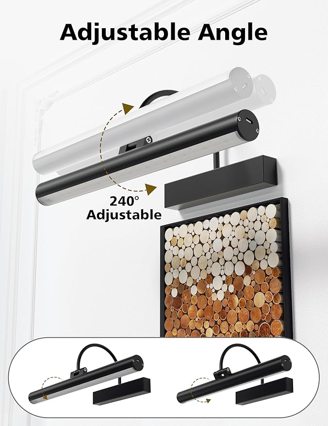 VOLISUN Picture Lights for Wall, 13 inch Rechargable Picture Light Battery Operated, 3 Color Temperatures Cordless Picture Light with Remote, Art Light for Paintings, Gallery, Portrait, 2 Pack (Black)