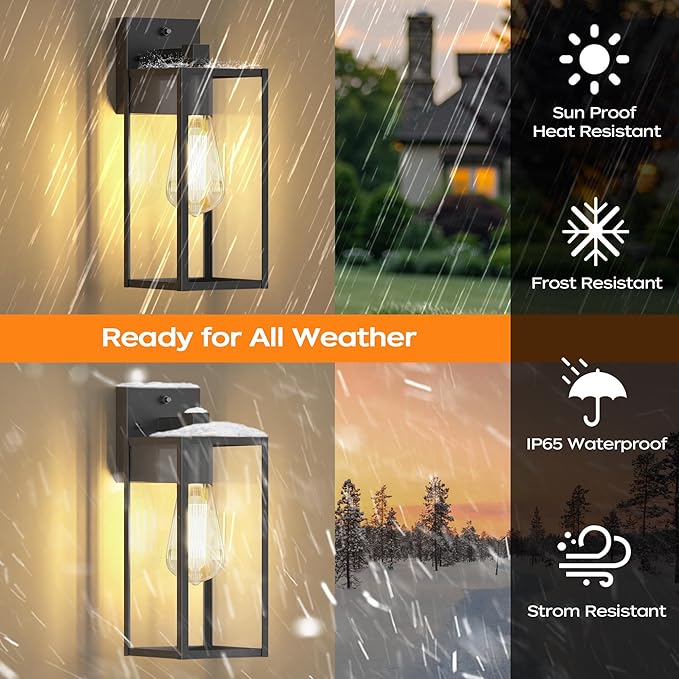WIHTU 13in Dusk to Dawn Outdoor Lighting Fixtures, Exterior Front Porch Light, Black Sensor Wall Sconce Lamp, Waterproof Wall Lantern, Anti Rust Outside Coach Lights for House, Doorway, Garage