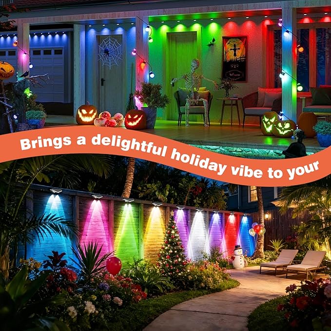 Outdoor Fence Lights Plug in, 50FT RGBIC LED Fence Lights with App & Remote Control, 100 Scene Modes, IP67 Waterproof for Backyard, Patio, Deck - Brighter Than Solar