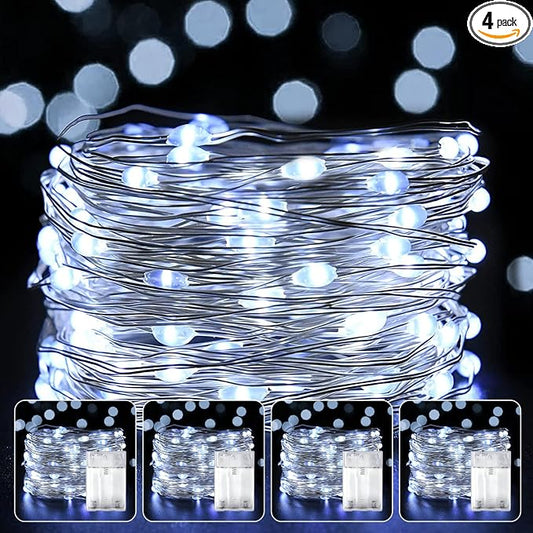 4 Pack LED Fairy Lights Battery Operated 20FT 60 LEDs Silver Wire String Lights Twinkle Lights Starry Fairy Lights for Bedroom Christmas Wedding Party Indoor Outdoor Decorations, Cool White