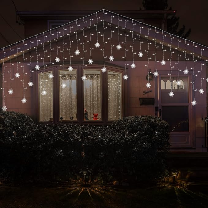 weillsnow White Icicle Lights Outdoor, 29.5 FT 360 LED Snowflake Icicle Lights with 72 Drops,Connectable Waterproof Hanging Christmas String Light for Indoor Outdoor Eaves Window Porch Decoration