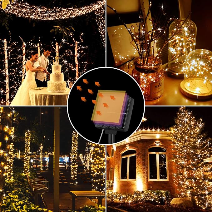 Brightever Outdoor Solar String Lights Waterproof 288Ft, 4-Pack Each 72FT 200 LED Solar Powered Fairy Lights with 8 Lighting Modes, Copper Wire Lights for Patio, Garden, Party, Wedding (Warm White)
