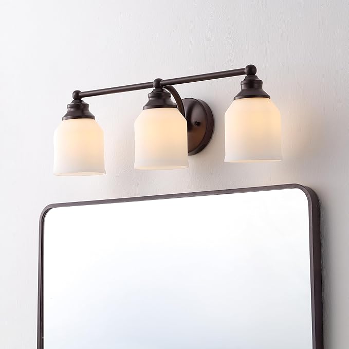 JONATHAN Y 24" Oil Rubbed Bronze/White Modern Farmhouse LED Vanity Light Wall Sconce Fixture, Frosted White Glass Shade, Dimmable Wall Lamp for Bathroom Mirror Kitchen Sink, UL Listed (JYL7551C)