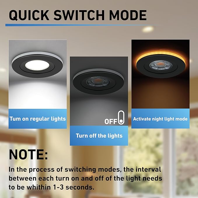 KnLnny Ware Black Gimbal recessed Lights 4 Inch with Night Light 6 Pack, Gimbal canless recessed Lights with Junction Box,9W 750LM,Dimmable,5CCT Selectable,Air Tight