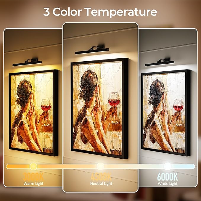 Afyuol Picture Lights for Wall, Battery Operated Picture Light 24in Gallery Light for Paintings CCT Dimmable Recharging Battery Wall Light with Remote Control for Living Room Gallery Dartboard 2PCS