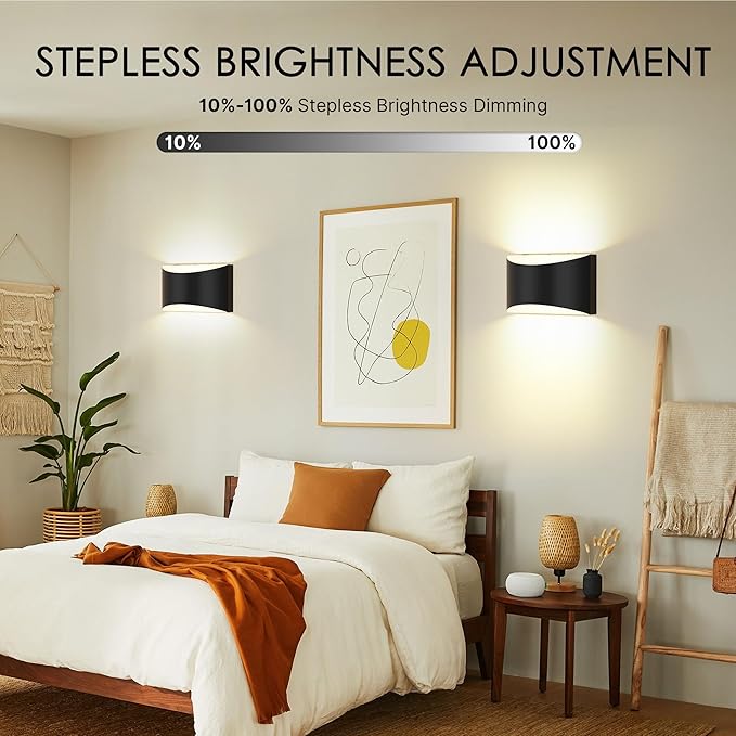 FOLKSMATE Battery Operated Wall Sconces Set of 6, 8000mAh Rechargeable Remote & Touch Control Wall Lamps, 3 Color Temperatures, Timer Cordless Dimmable Light for Bedroom, Living Room, Hallway