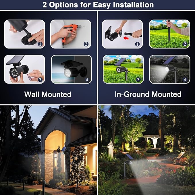 Solar Lights Outdoor Motion Sensor Flood Lights 2000LM IP67 Waterproof Security Spot Lights for Yard Garden Patio 2 Pack