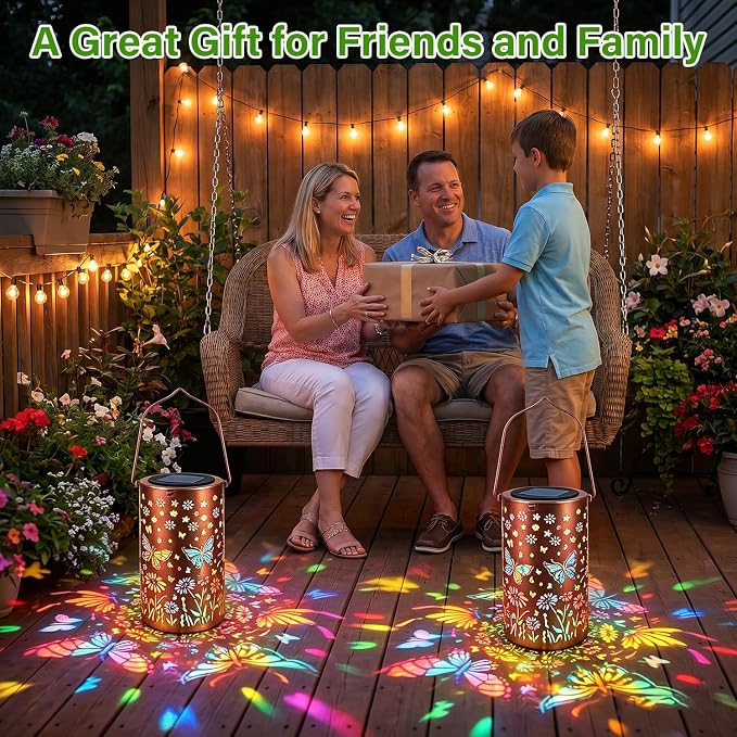 Colorful Butterfly Solar Lanterns Outdoor Waterproof, Garden Decor Gifts for Women Mom Sister Grandma, LED Hanging Solar Lantern Lights Outside for Table Yard Lawn Garden Path Porch Decor