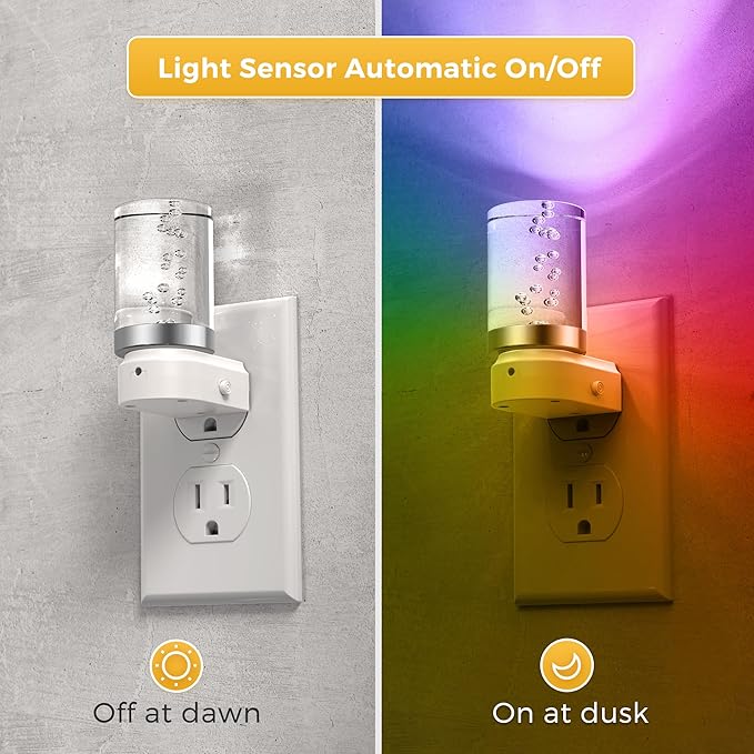 L LOHAS LED Night Light, Night Lights Plug into Wall, Color Changing Nightlight RGB with Dusk to Dawn Sensor, for Halloween, Christmas, Holiday, Hallway Bedroom Kids Room, 2 Pack