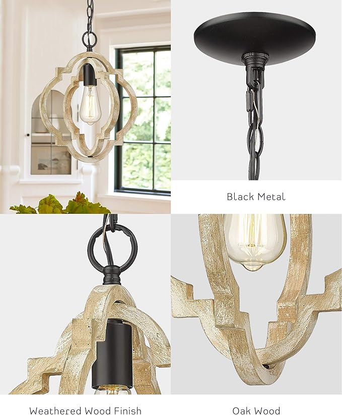 Pendant Lights for Kitchen Island, Farmhouse Wood Light Fixtures, Adjustable Height Hanging Pendant Lights for Foyer, Dining Room, Entryway