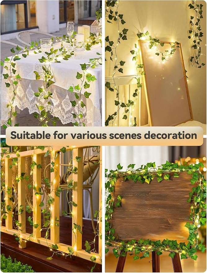 Vines with Fairy Lights,23ft Ivy Twinkle Lights Battery Operated,73 LED Leaf String Lights for Bedroom,Room,Wall,Celling,Curtain,Party,Wedding,Christmas Decor (Warm White)