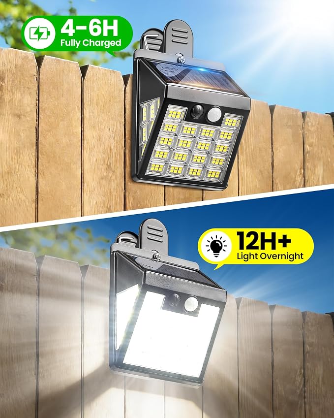 160LEDs Clip on Solar Lights Outdoor, Motion Sensor Outdoor Lights, Clip on Solar Fence Lights Outdoor, IP65 Waterproof Solar Lights for Deck Yard Garden Camping (1 Pack)