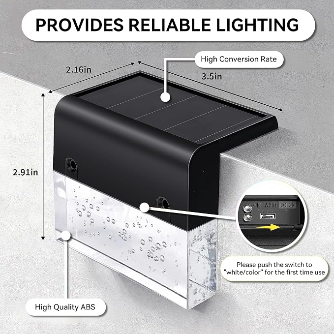 SUNFACE Solar Step Lights Outdoor 4 Pack, Solar Deck Fence Lights Waterproof, Bright LED Lights with 2 Lighting Modes Warm White & 7 Color, for Stairs Deck Patio Railing Backyard Pool