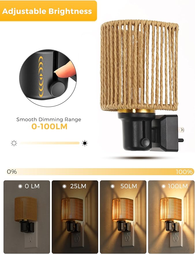 L LOHAS LED Night Lights Plug into Wall, Plug in Night Light, Bohemian Nightlight Dimmable with Light Sensor, 3000K, Boho Nightlights Farmhouse Decorative for Bedside Bedroom Bathroom Hallway, 2 Pack