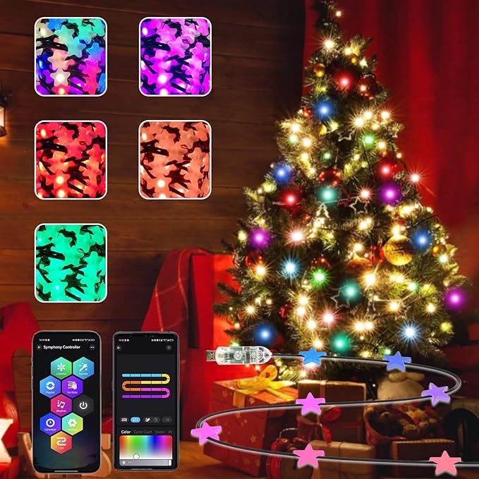Smart Star Fairy Lights, 33FT 66 LED String Light, Tent Lights for Party with App, Music Sync,Group Control String Lights for Bedroom, Party, Wedding, Holiday Decorations (Star)
