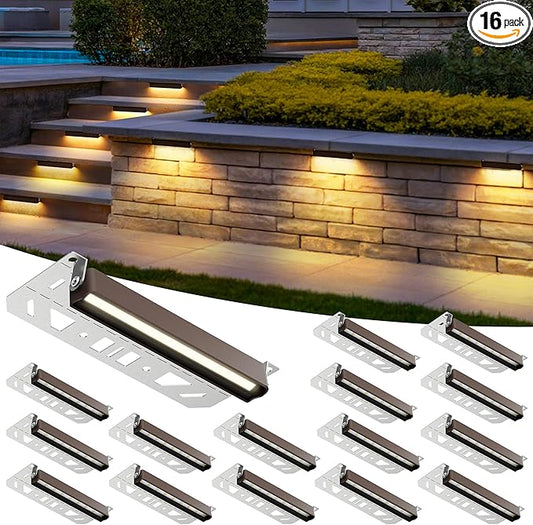 AUDERWIN Retaining Wall Lights, 7 Inch LED Hardscape Lighting Waterproof, 12V Low Voltage Landscape Lighting, Outdoor Step Lights for Patio Stairs Deck 2700K, 270° Rotate, 16 Pack