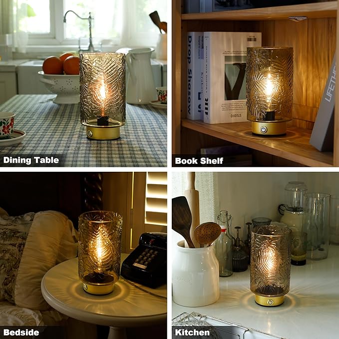 ULAROOM Cordless Lamps Rechargeable Battery Operated lamp,Glass Table Lamp Remote Control-Dimmable Brightness Touch Wireless Bedside Lamp for New Home Gift/Bedroom/Kitchen/Living Room Decor Amber