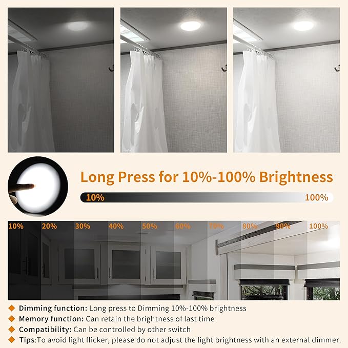 RVZONE RV Lights Interior, 5 Inch RV LED Ceiling Puck Light Dimmable 12 Volt LED Lights, 12V RV Puck Lights Led 4.5W Milky Frosted RV Ceiling Dome Light for Camper Van Trailer Boat