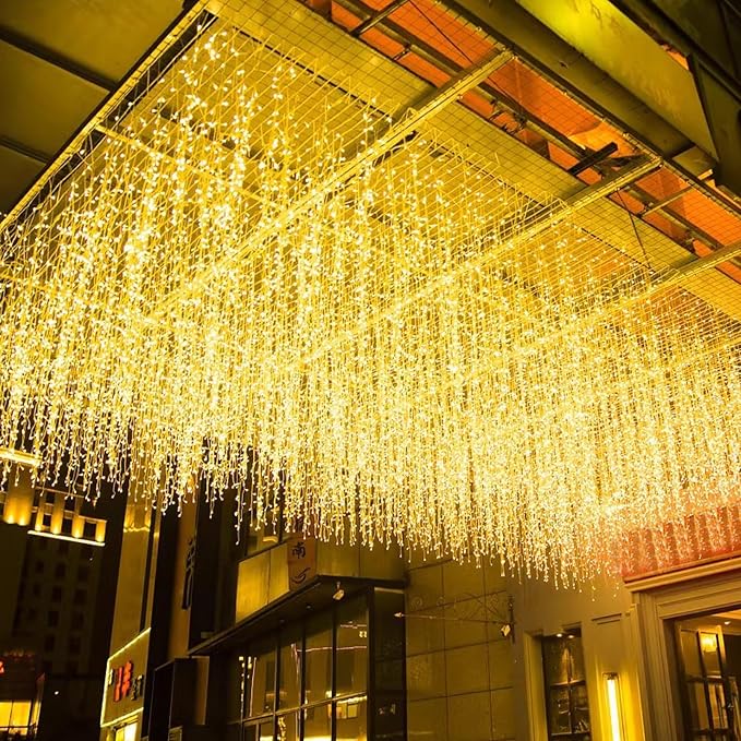 LED Icicle Christmas Lights, 13FT 96 LEDs Fairy String Lights Extendable Curtain 8 Modes Dangling Twinkle Novelty Hanging Lights for Ceiling Party Window Decorations, Warm White 4M