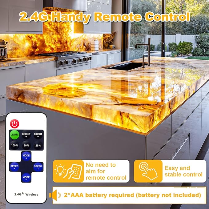 Lichaser 4 Pack LED Backlight Sheet Warm White 3000K 24V 36W, Dimmable LED Panel Sheet Work with Alexa, Flexible Backlit Light Remote & APP Control, 19.7X9.7 Inch for Marble, Onyx, Quartz Countertop