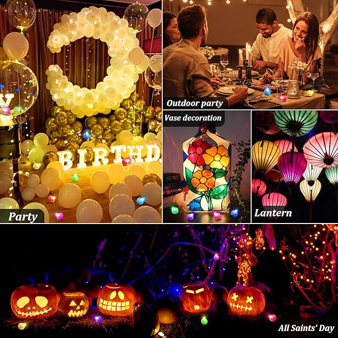 50pcs Balloon Lights Mini LED Lights Round Long Standby Time Ball Lamps for Birthday Party Christmas Halloween Decoration Rainbow Plastic Waterproof