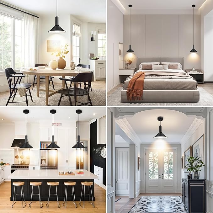 2 Pack Battery Operated Pendant Lights,Rechargeable Pendant Light with Remote,Black Pendant Light Fixtures for Kitchen island,Modern Industrial hanging Lights for Dining Room Hallway Entryway Bedroom