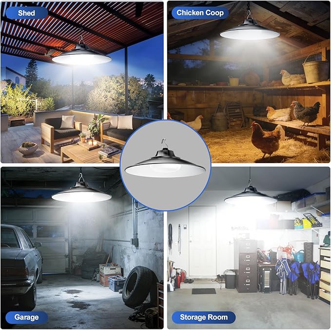 Otovoda Solar Shed Light Indoor Outdoor Pendant Light with Pull String, 3 Lighting Modes, IP65 Waterproof, Dusk to Dawn Outdoor Light for Chicken Coop Shop Gazebo Garage