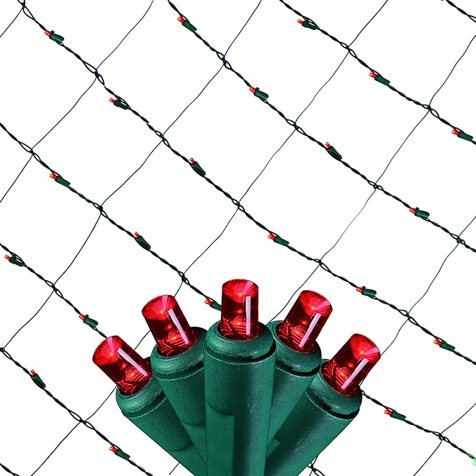 Christmas Light Net – 150 LED Red Mesh Lights - 4 ft x 6 ft – Outdoor/Indoor – Net Lights for Bushes, Hedges or Trees
