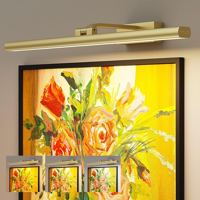 Wireless Picture Lights for Wall, Battery Operated Wall Light for Painting Rechargeable CCT Rotatable Art Gallery Light with Remote Dimmable Timer for Artwork Frame Display Dartboard
