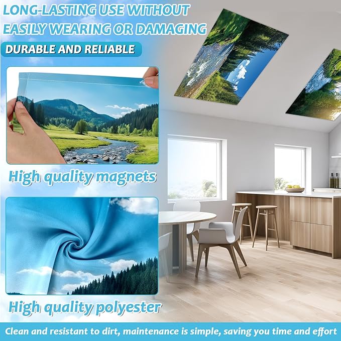 6 Pcs Landscape Scenery Fluorescent Light Covers for Classroom Mountains and Rivers Ceiling Lights 4 x 2 Feet Magnetic Light Cover Filter Easy Install for Office Hospitals Home Supplies(Landscape)