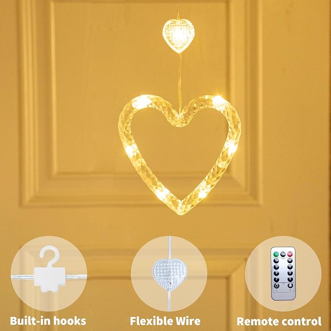 YOLIGHT Heart Curtain Lights, 9.8ft Valentine's Day Window Lights, USB Plug LED Hearts String Lights, Light up Heart Hanging Lights for Valentines Mother's Day Room Decoration (Warm White)
