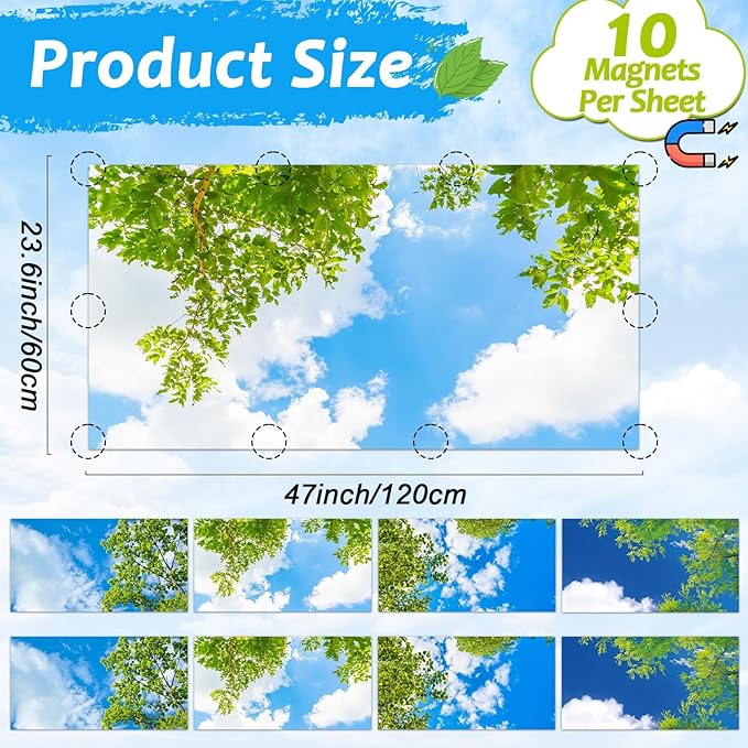 8 Pcs Fluorescent Light Covers with 80 Magnets Decorative for Classroom Ceiling Light 4 x 2 Feet Magnetic Light Covers Filter Easy Install for Office Hospitals & Home Drop Ceiling Supplies(Cloud Sky )